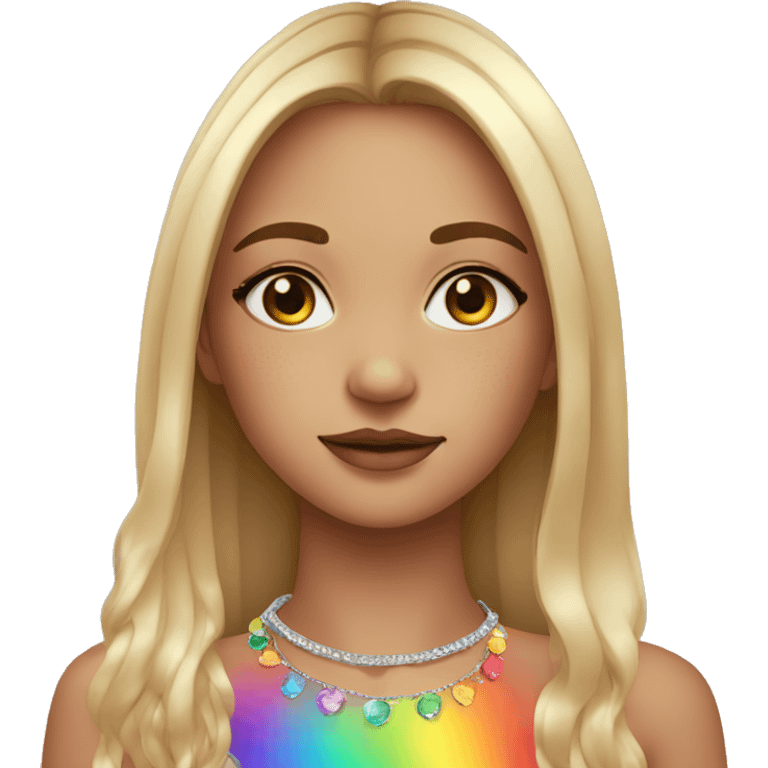 Girl with rainbow colour everything and hazel eyes freckles and silver jewellery  emoji