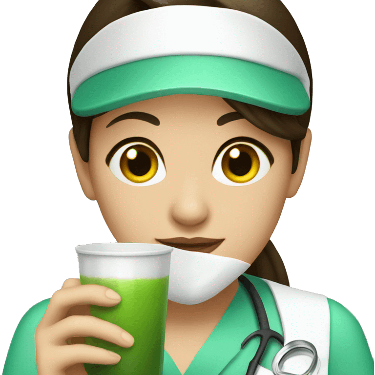 Brunette nurse drinking matcha emoji