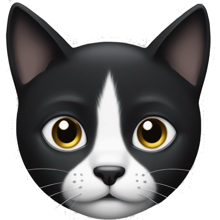 A black cat with a white spot on its nose, a white neck, and white paws. emoji