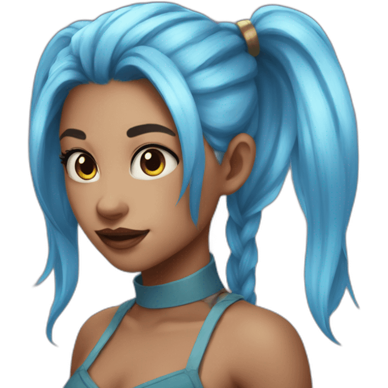 jinx from lol with double ponytail and sky blue hair emoji