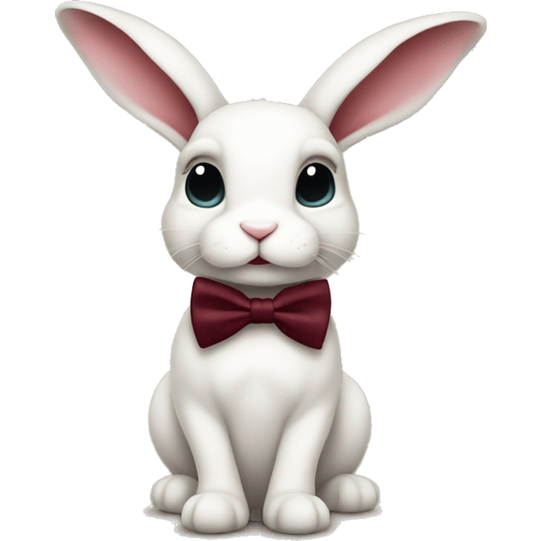 Sitting down. Crème Baby bunny. Burgundy bow tie emoji