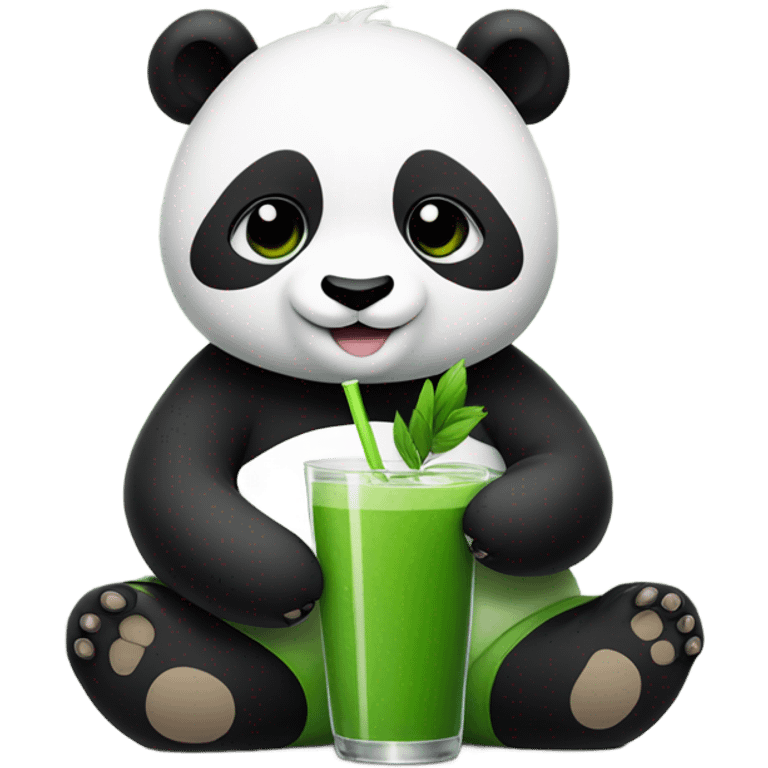 Panda drinking green juice and meditating with close eyes  emoji