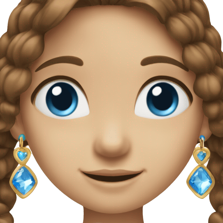 smiling girl with brown hair and blue eyes with jewelry emoji