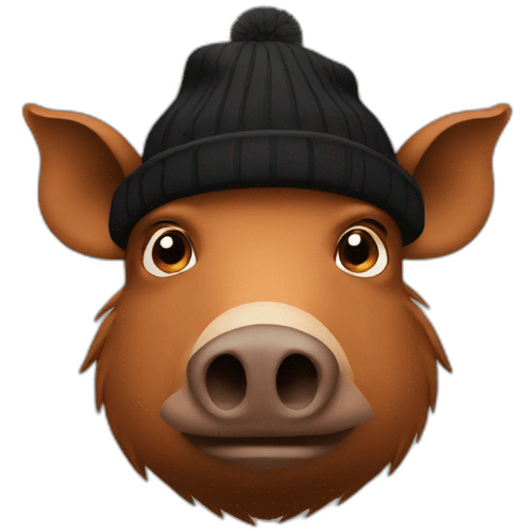 fullface sad brown boar with black winter hat emoji