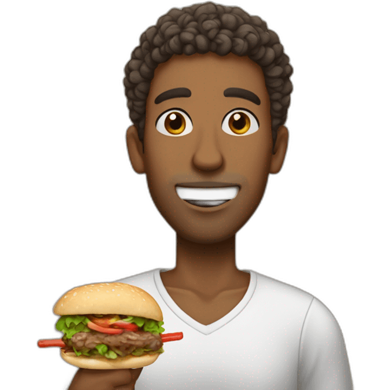 a brown skinned man, emaciated face with short curly hair eating a kebab emoji