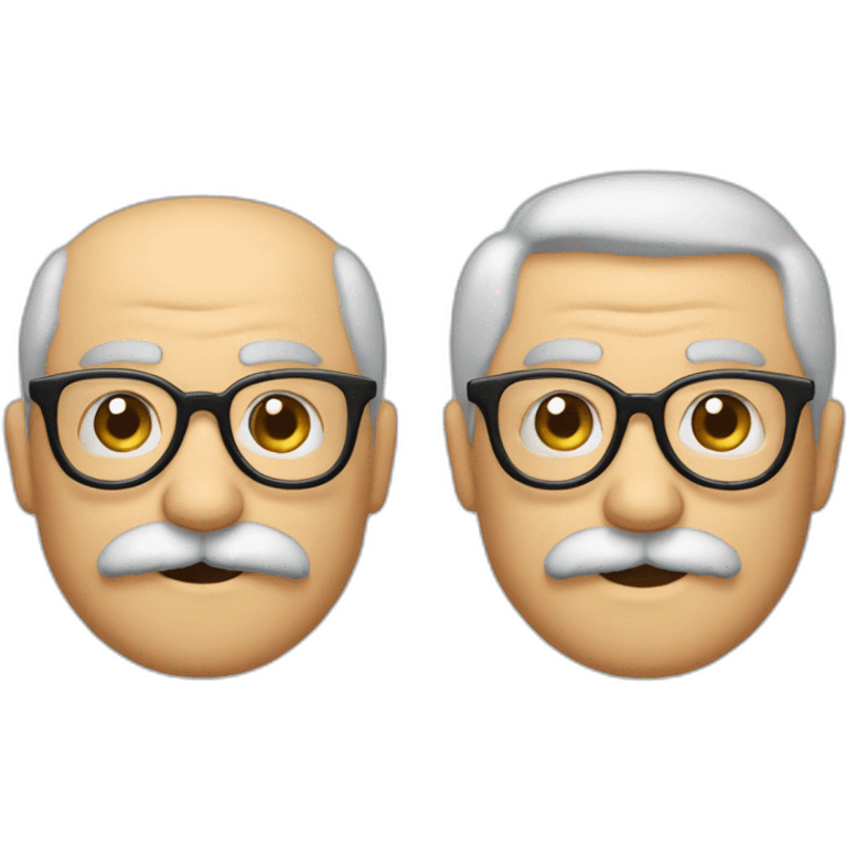 Emoji con gafas a media nariz y bigote de abuelo, peinado hacia tras y con algo de canas, 64 años emoji