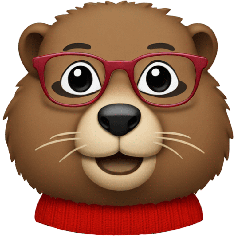 groundhog in a red sweater and glasses hands on side emoji