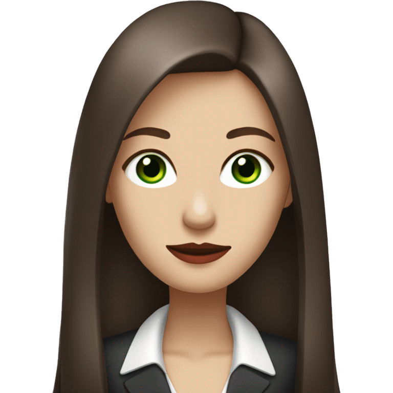 professional business woman wiht green eyes, long straight hair, red lips, dark chestnut hair, white skin emoji