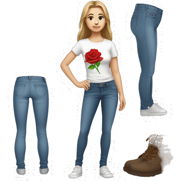 girl full body jeans caucasian tshirt rose emoji