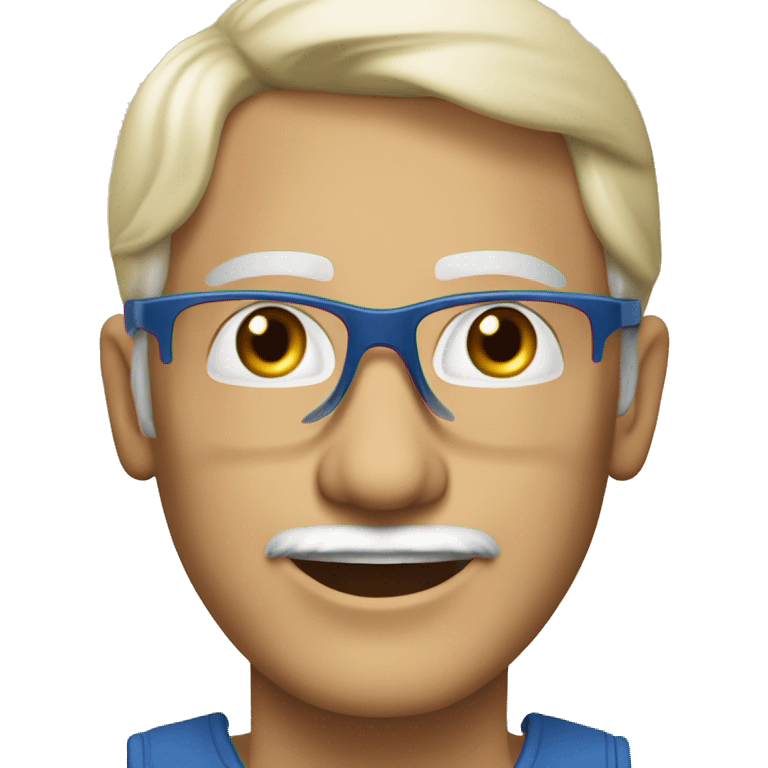 Homme de 65 ans, blond, lunettes, yeux bleus, souriant emoji