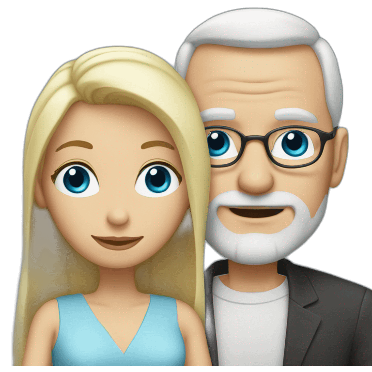 Blonde woman with blue eyes marries an older man with blue eyes, glasses without hair and a gray beard emoji