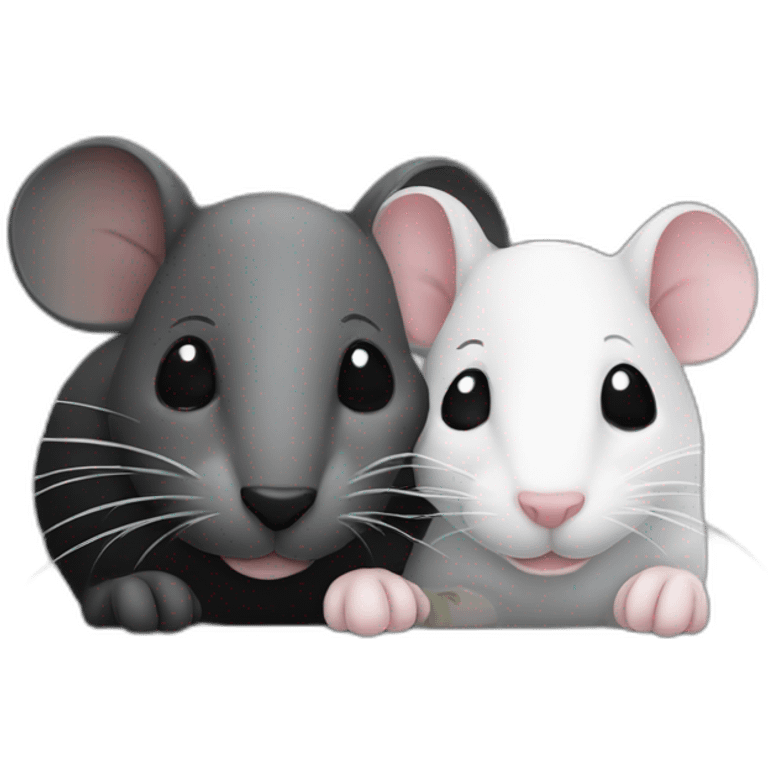 A gray and a black and white rat snuggling emoji