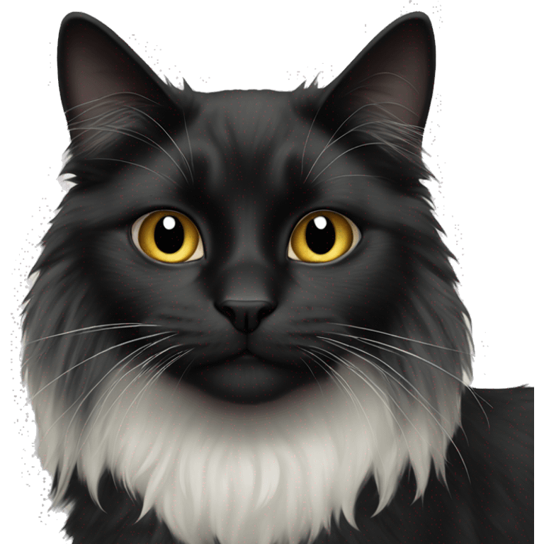 black cat long haired with muzzle half white emoji