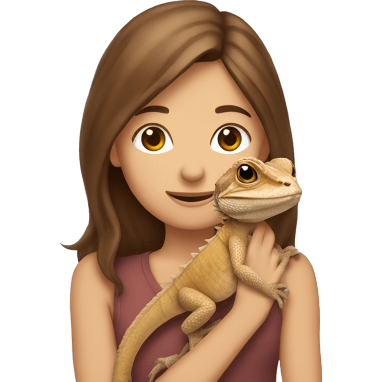 Brown haired girl holding a bearded dragon emoji