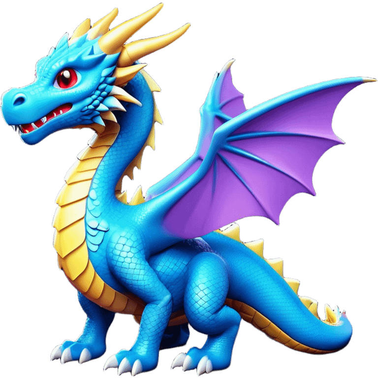 Clash of Clans aesthetic: Cinematic fierce Dragon Emoji, rendered in a 3D vector-style similar to standard emojis with minimal shading and bold, simplified shapes. A compact, isometric dragon with majestic wings and intricately scaled details, softly glowing with a legendary, mythical charm. Simplified yet unmistakably iconic, highly detailed and consistent, glowing with a soft radiant brilliance and high shine. Stylized with a touch of fantastical might and a soft glowing outline, capturing the essence of a mighty dragon with a friendly, playful demeanor! emoji