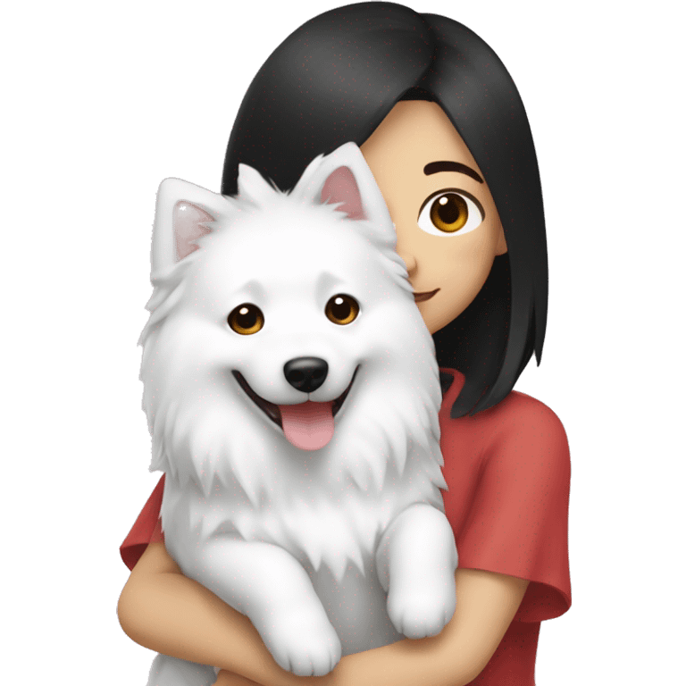 Japanese spitz dog hug black hair girl emoji