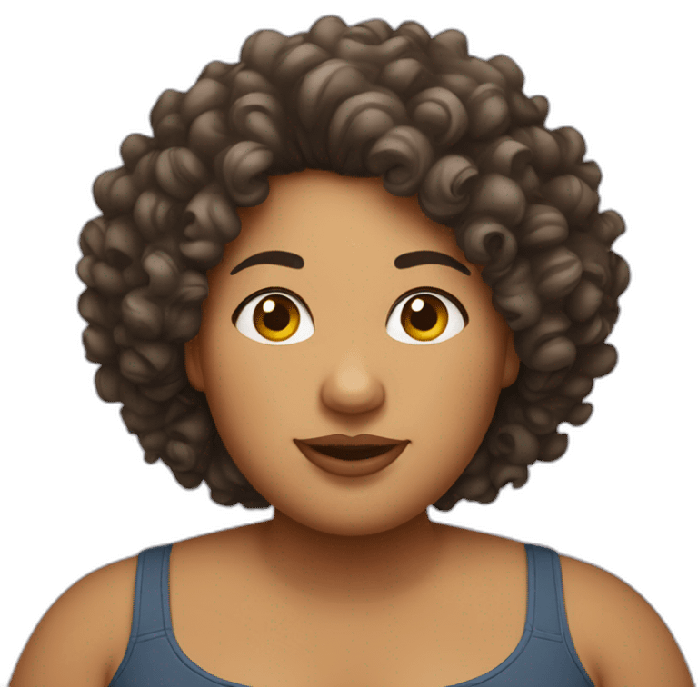 fat curly haired mixed woman emoji