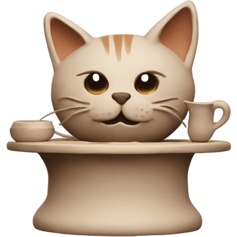 A cat made of clay, on a potters wheel  emoji