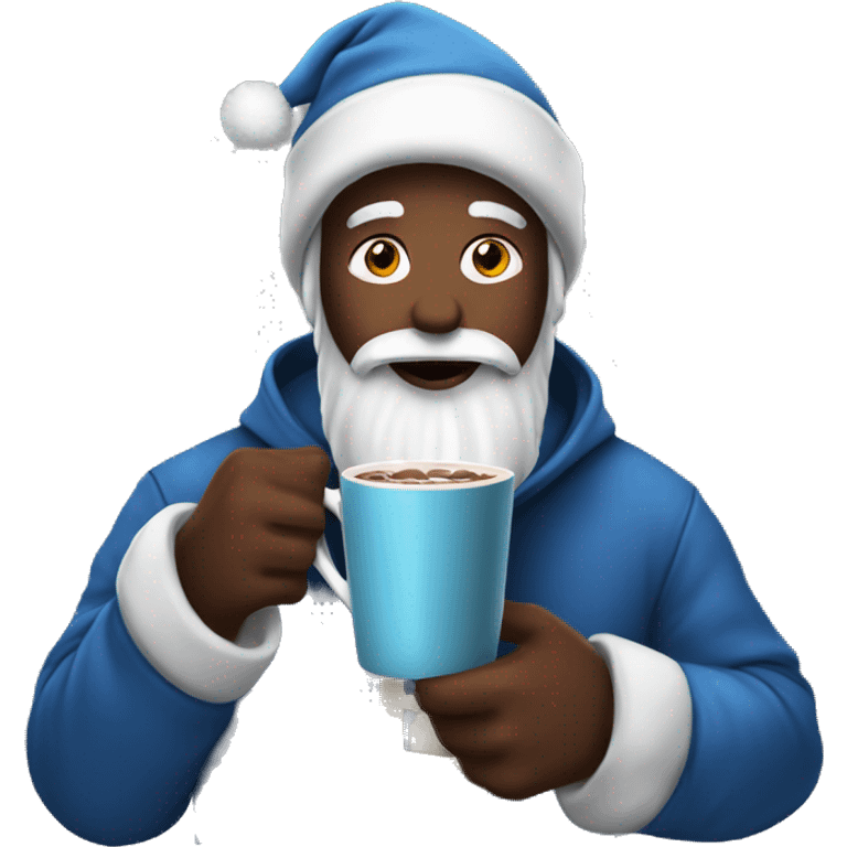 Santa Claus wearing essentials hoodie drinking hot cocoa emoji