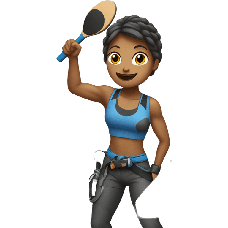 a female rock climber is playing ping pong  emoji