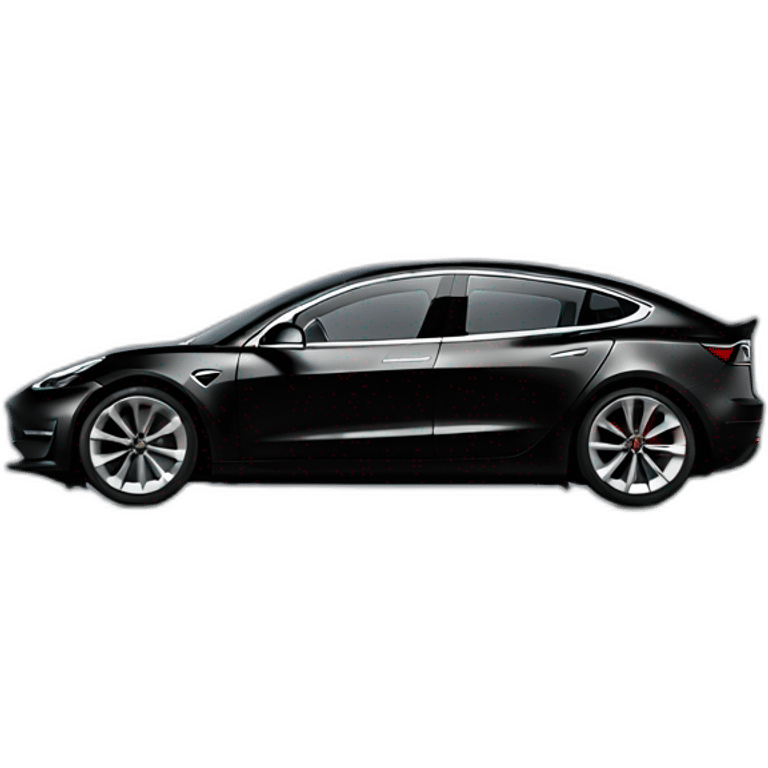 black Tesla Model 3, at very high speed, with wheels rotating, side view emoji