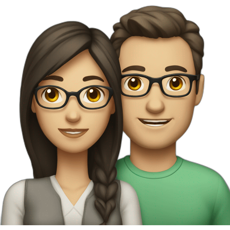 Caucasian ouple with dark hair woman with glasses emoji