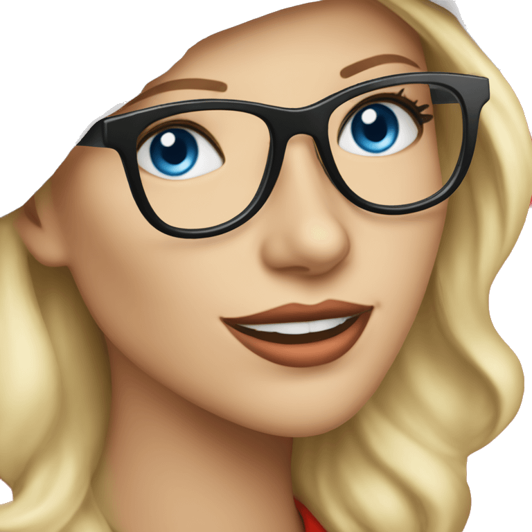 Beautiful blonde blue eyed woman, wearing red santa hat and black glasses  emoji