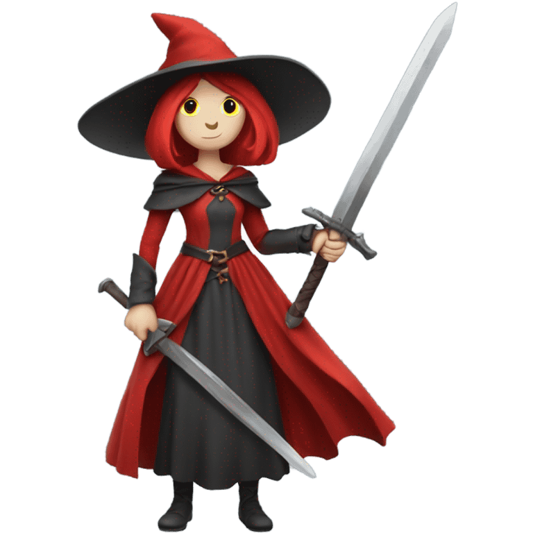 A pale witch who is wearing red and is holding a sword  emoji