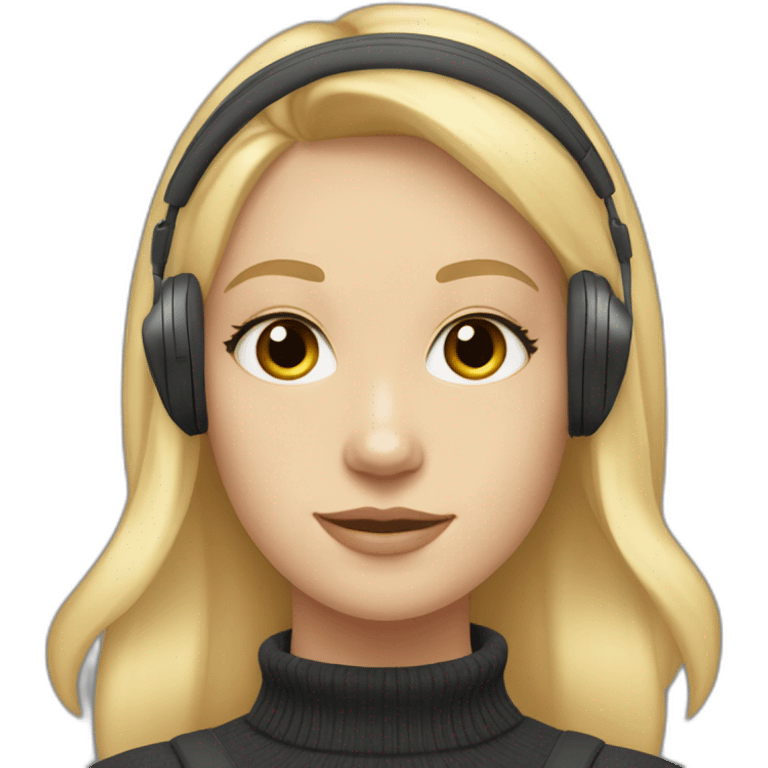 Straight blond haired girl with almond shaped eyes wearing noise cancelling headphones wearing a turtleneck  emoji