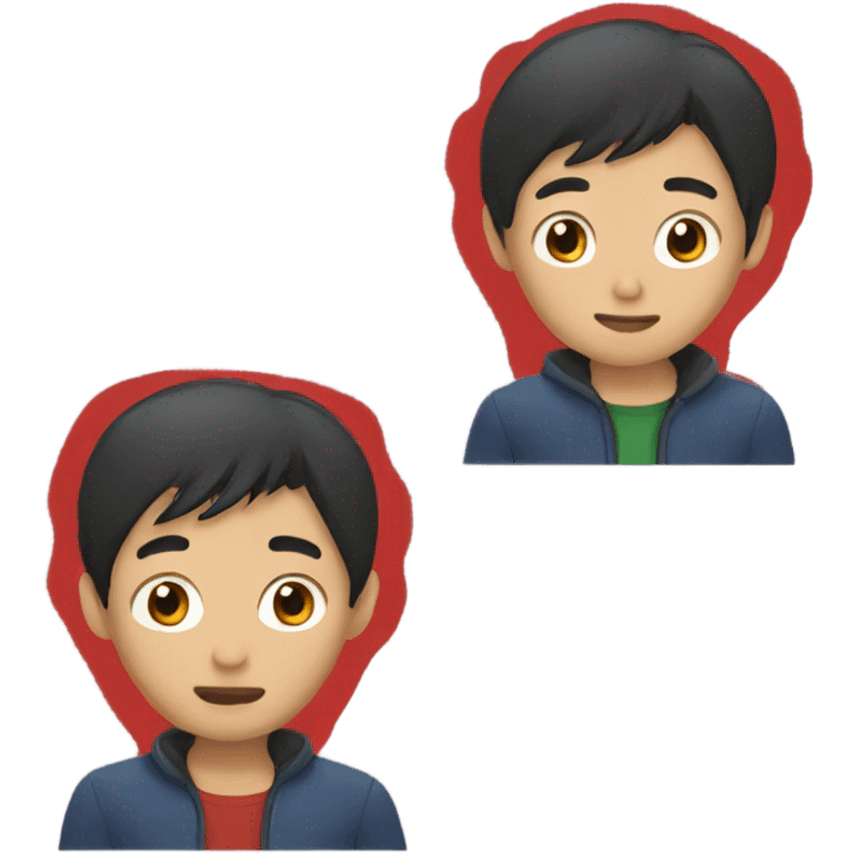 Asian boy wearing red gloves emoji