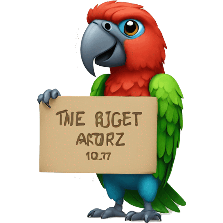 parrot  holding a sign with the inscription  emoji