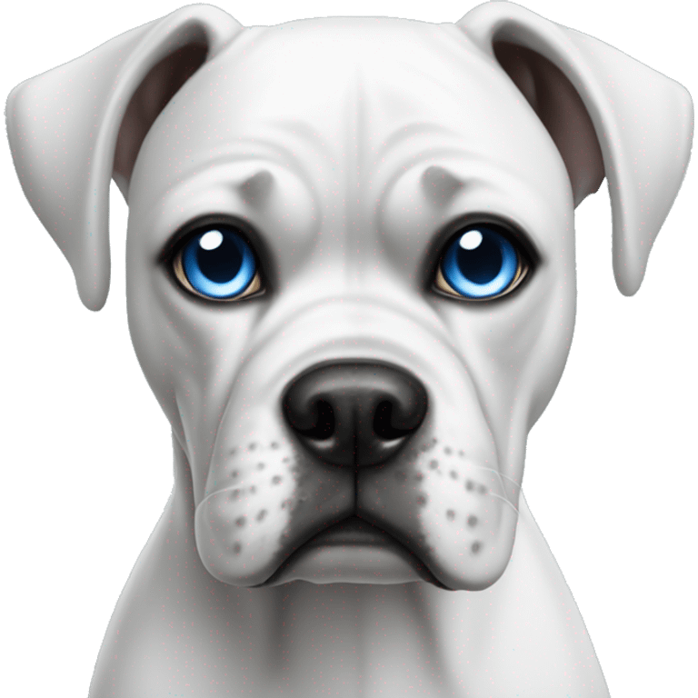 White boxer dog with one blue eye emoji