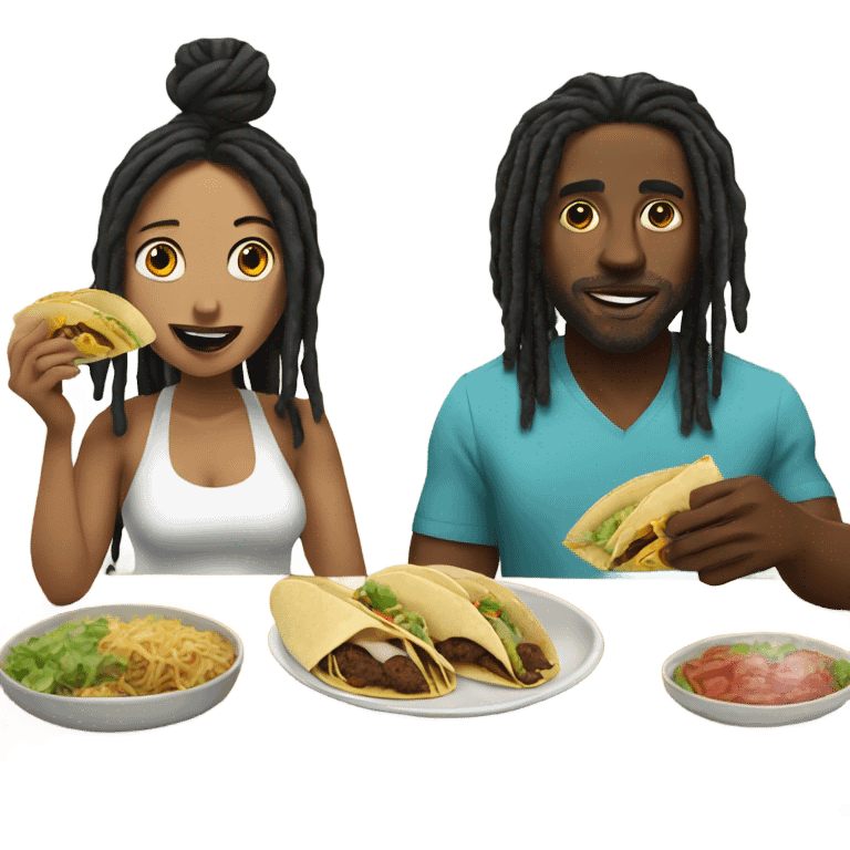 black man with dreads and latina wife eating tacos  emoji