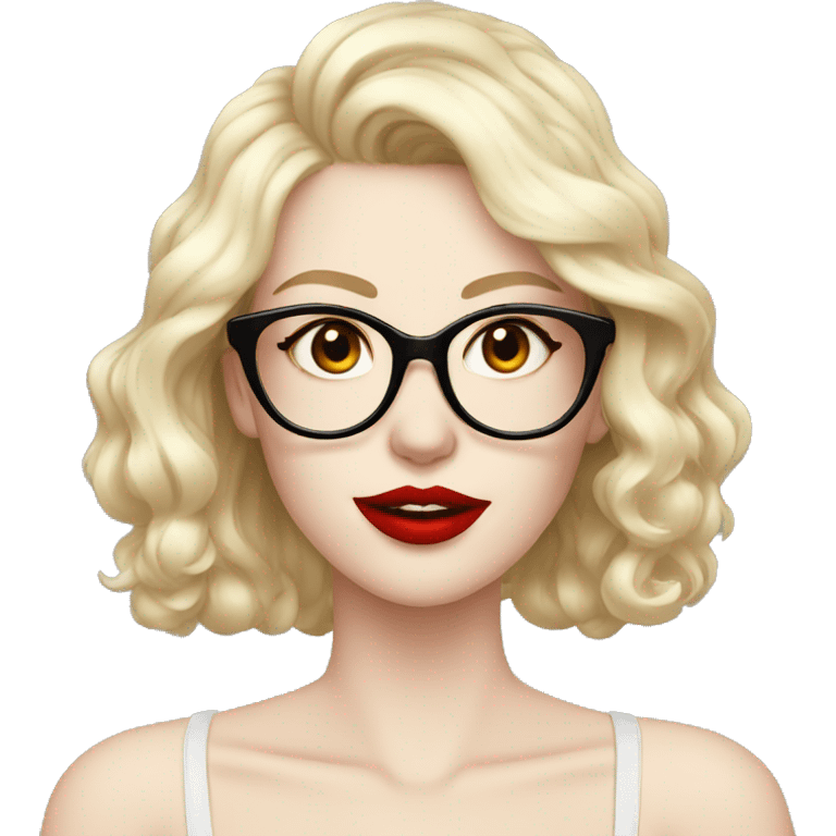 Sexy, pale skin, red lips, glasses emoji