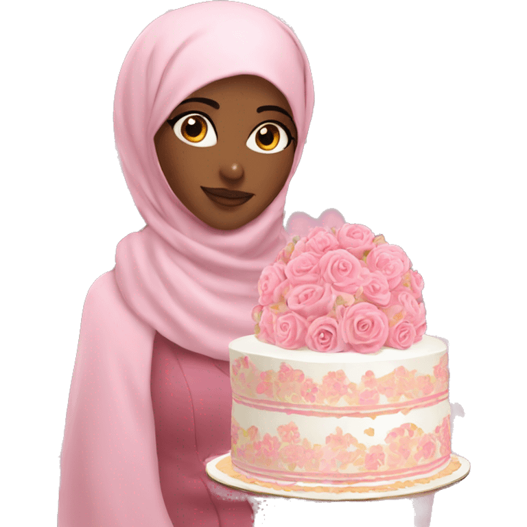 Pretty model muslim Somali girl with a pink floral cake emoji