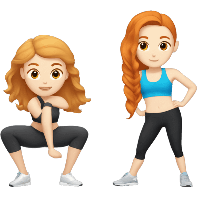 Ginger white girl and asian girl besties working out  emoji