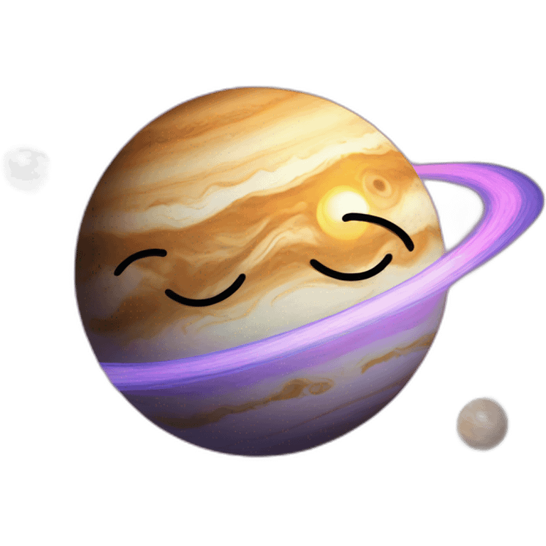 planet jupiter with a cartoon face blowing a kiss emoji