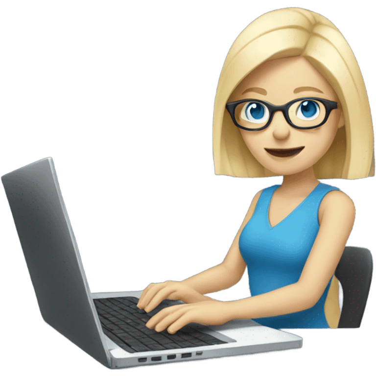 blonde pale white woman with blue eyes and glasses working on laptop emoji