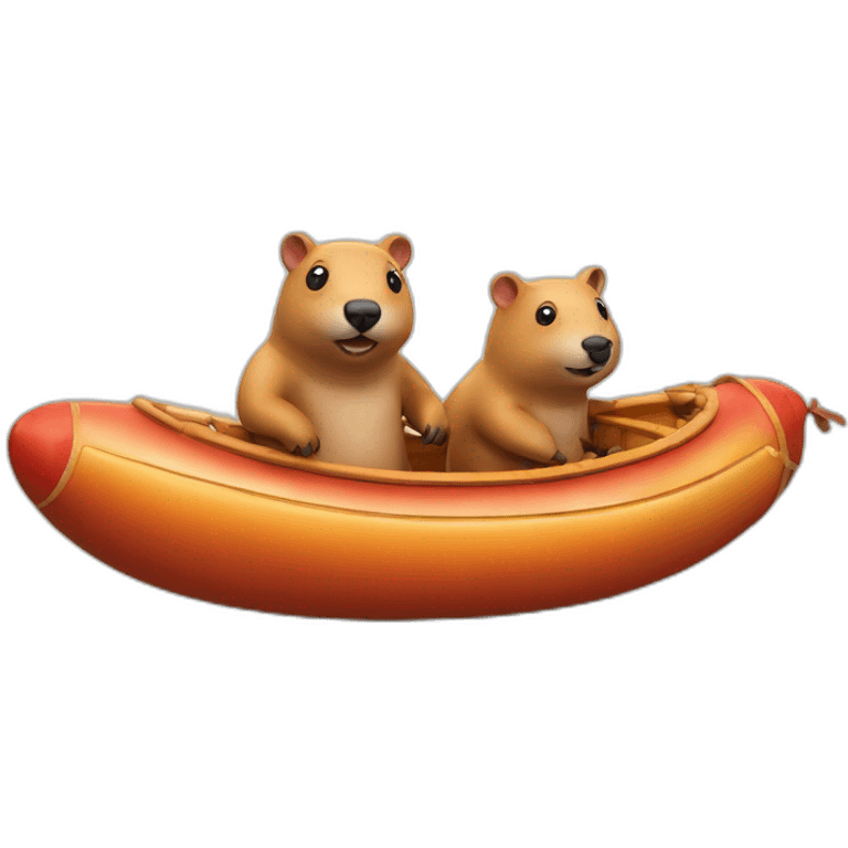 astrounaut wombats in a boats made of hotdog sausages emoji