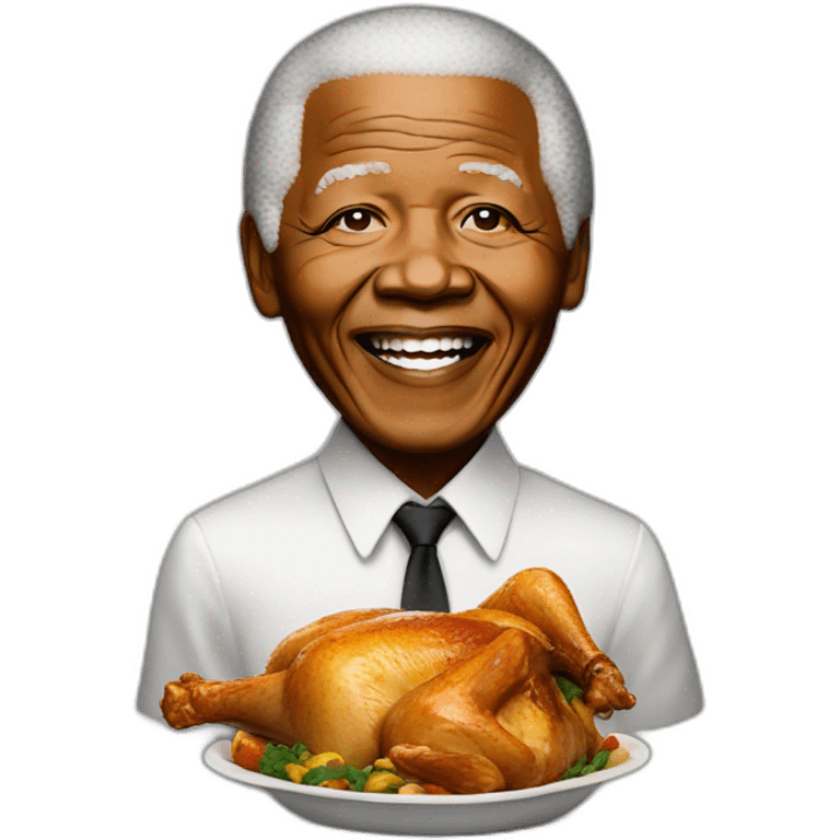 Nelson Mandela with a whole roast chicken in his mouth emoji