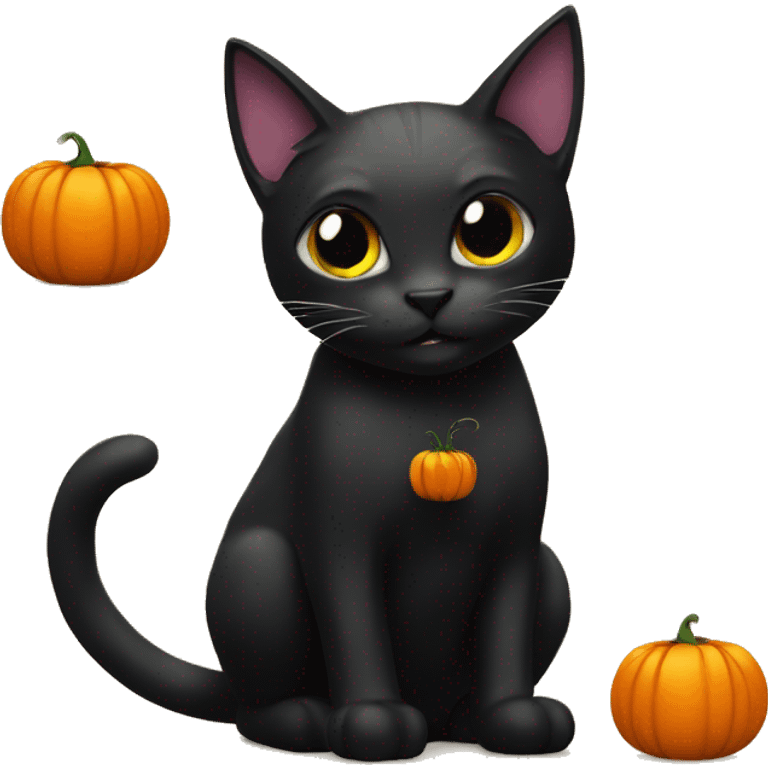 Black cat with pumpkin emoji