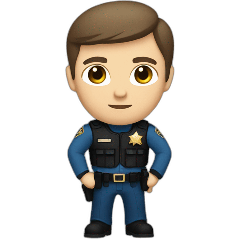 Deputy sheriff with short Brown hair and blue eyes and bulletproof vest and arms emoji