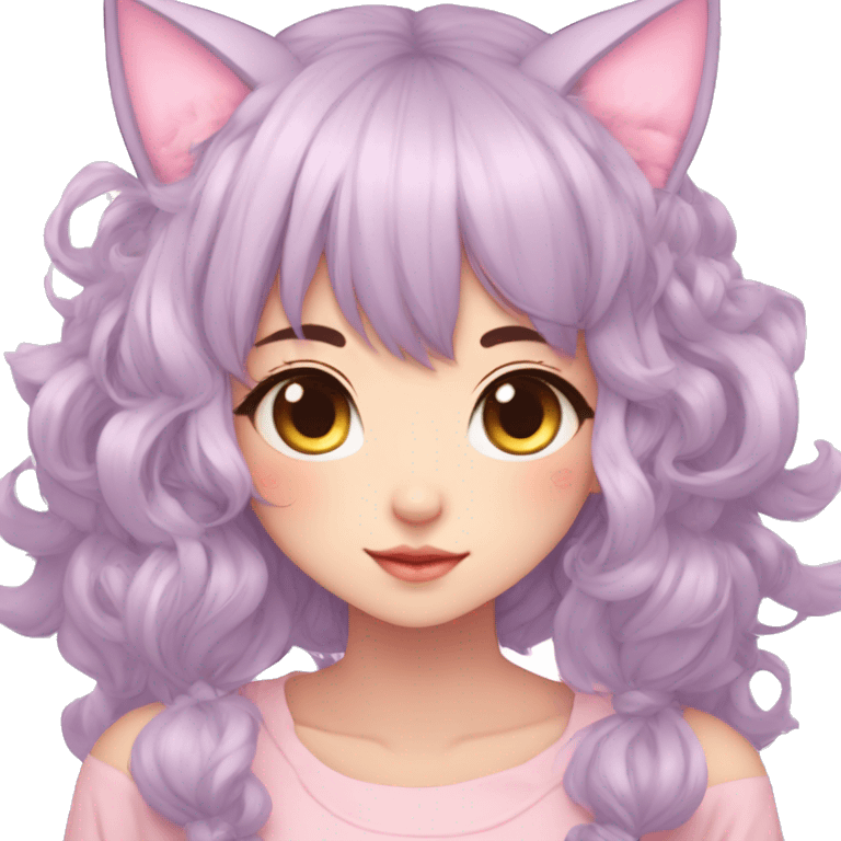 Gorgeous pastel anime girl with blushing face and hair garnitures and pretty hair and cat ears aesthetic trending style emoji