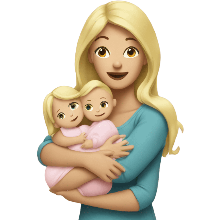 blonde woman holding three babies emoji