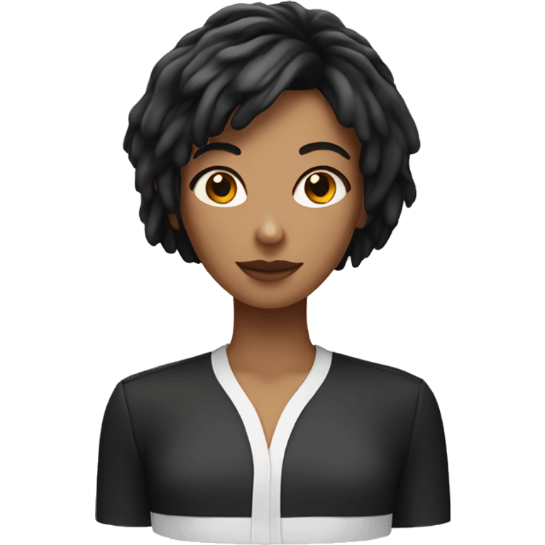 female with fair skin, dark bob and a fringe is making a cake emoji