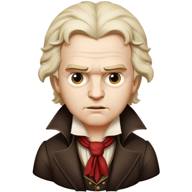 Cinematic Realistic Beethoven Portrait Emoji, depicted as a passionate composer with intense expressive features in period attire, rendered with rich textures and dramatic moody lighting that captures the turbulent genius of his music. emoji