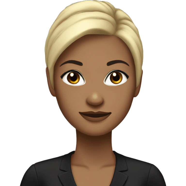 executive woman, black pony tail hair, black eyes, black dress emoji