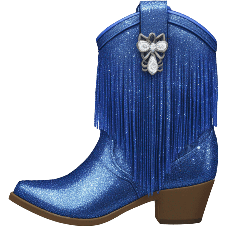 Realistic royal blue fashion cowgirl boots with sparkly shiny glitter fringe on them. emoji