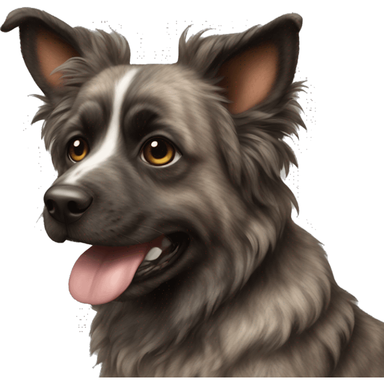 Brindle fluffy pointy ear dog emoji