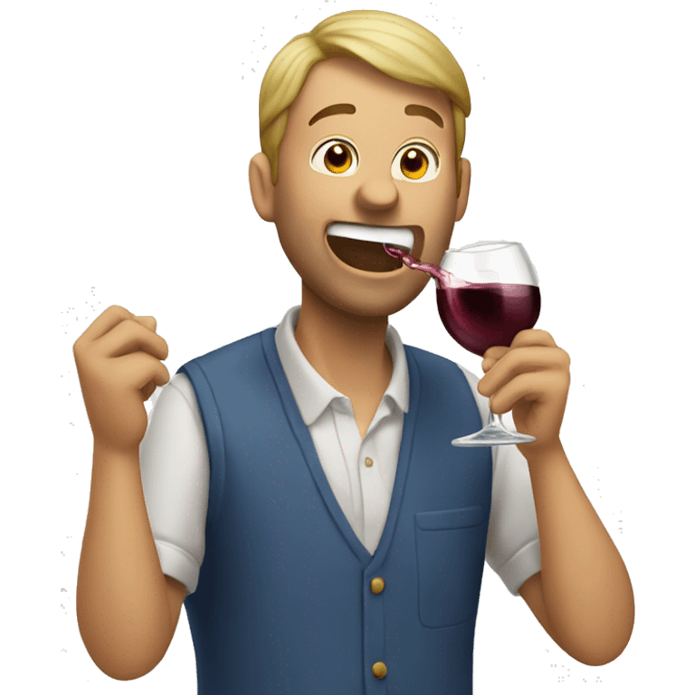 Crazy guy drinking wine and eating emoji